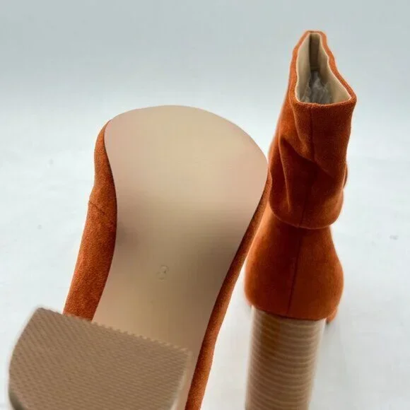 YDN Brown Pull on Chunky Heel Slouch Ankle Boots Round Toe Stacked Retro Shoes - Picture 6 of 8